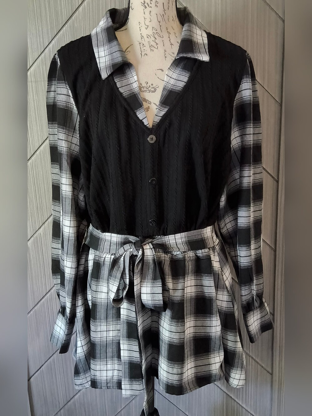 BloomChic 18-20 Plaid Shirt Dress Cable Knit Sweater Vest Belted Plus